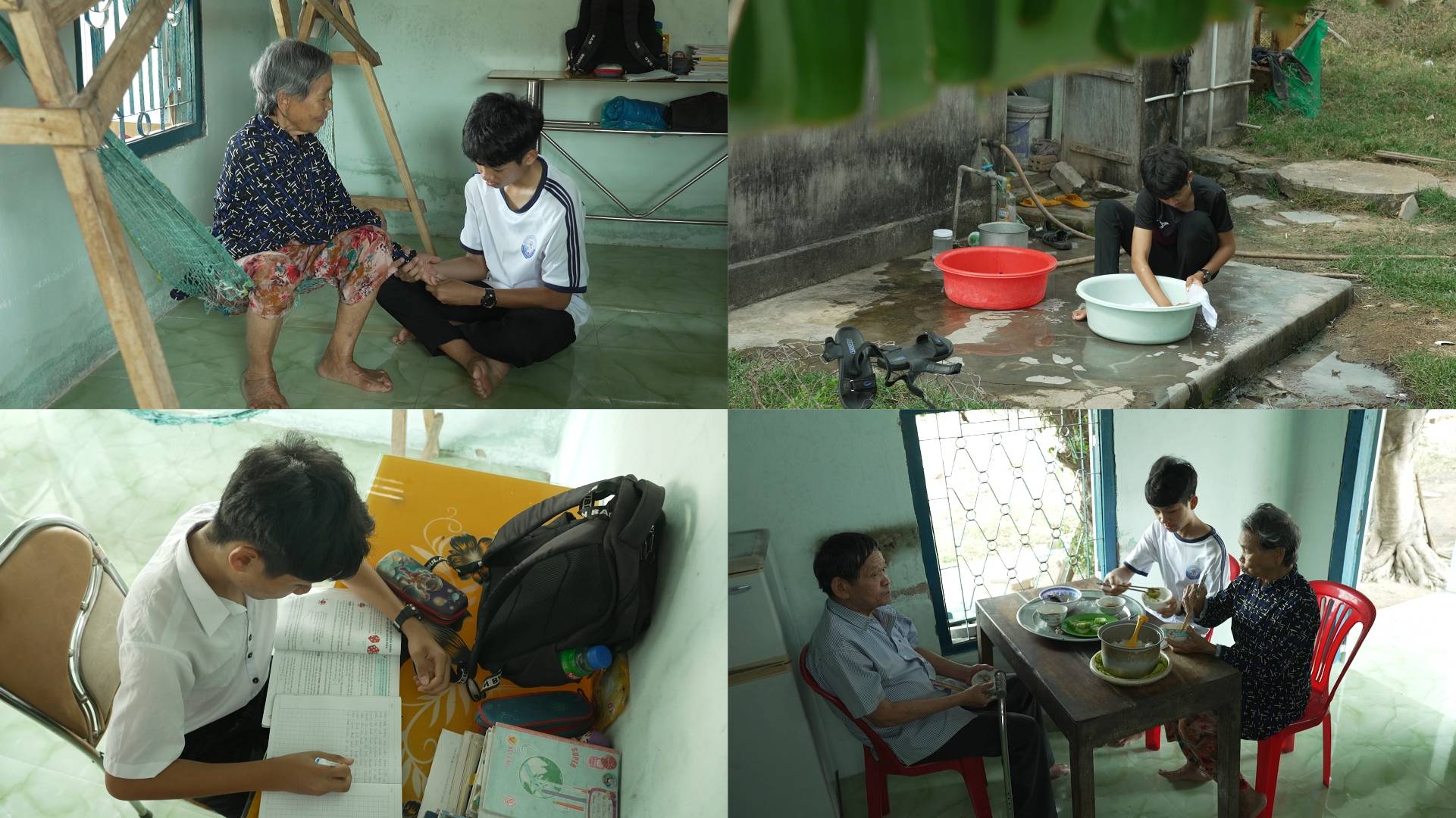 Ngôi nhà nhỏ chỉ còn Phú và hai ông bà lặng lẽ nương tựa lẫn nhau